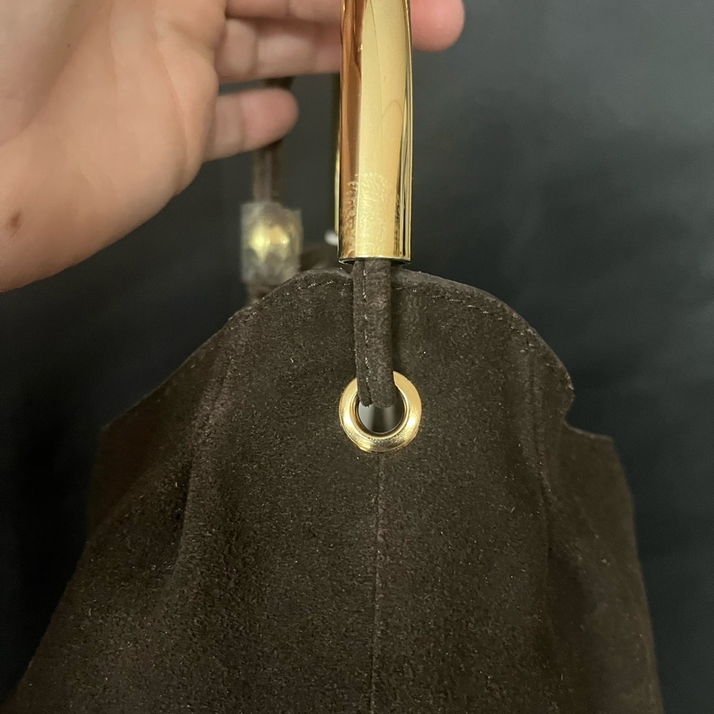 NWT Haute Hippie Dark Brown Suede Shoulder Bag with Gold Handle - Picture 4 of 13